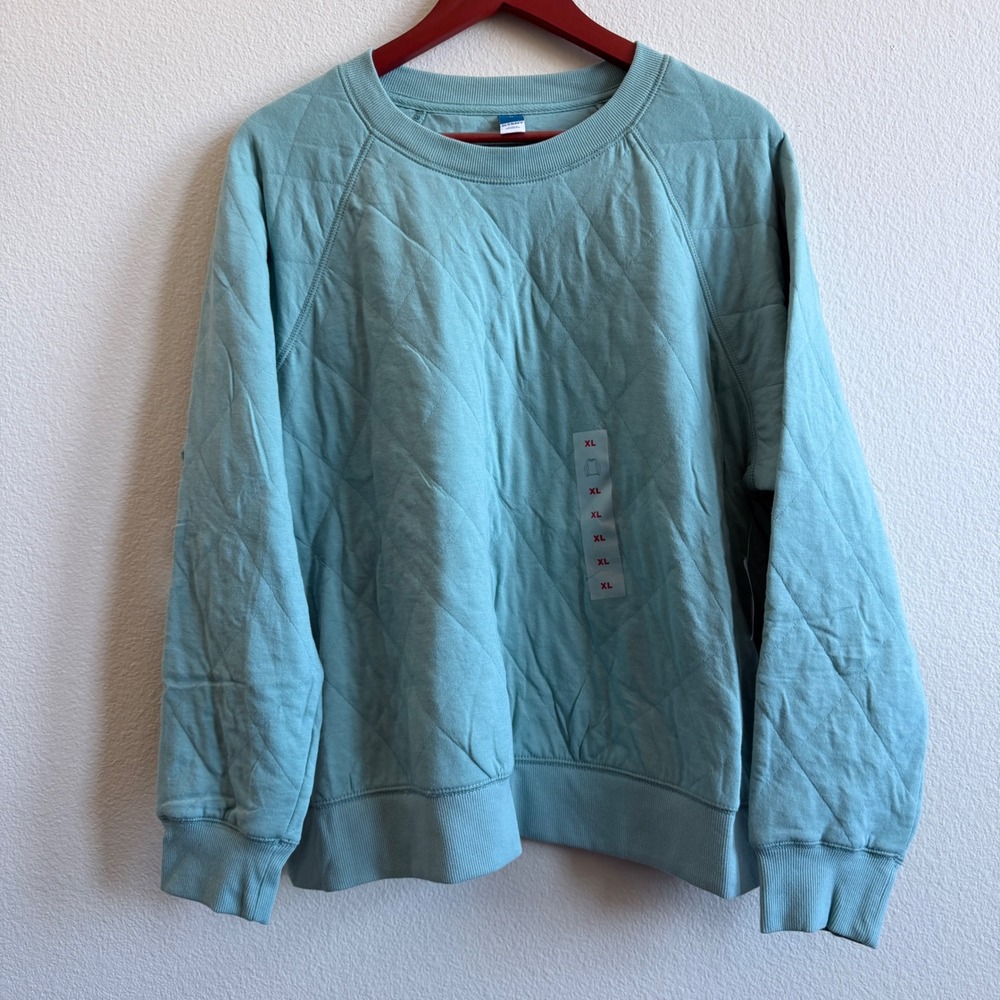 NWT Old Navy Womens XL Quilted Crewneck Sweatshirt Dusted Jade Green 752578-02-1